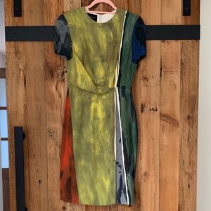 Abstract Brushstroke Midi Dress in Green and Navy